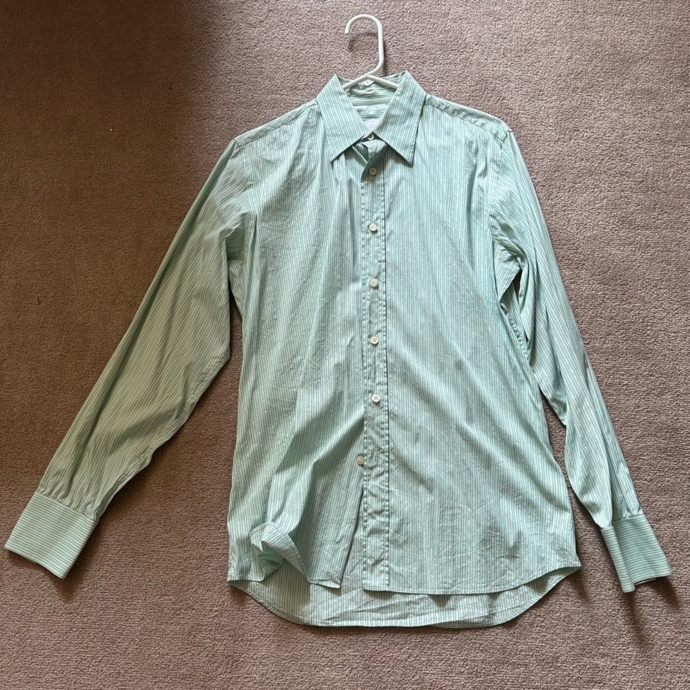 Mens, Prada dress shirt.  Light “mint” green w/pinstripe. Size 39/15-1/2 (med)